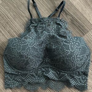 High neck eyelash lace push up bralette Victoria’s Secret pink gray color